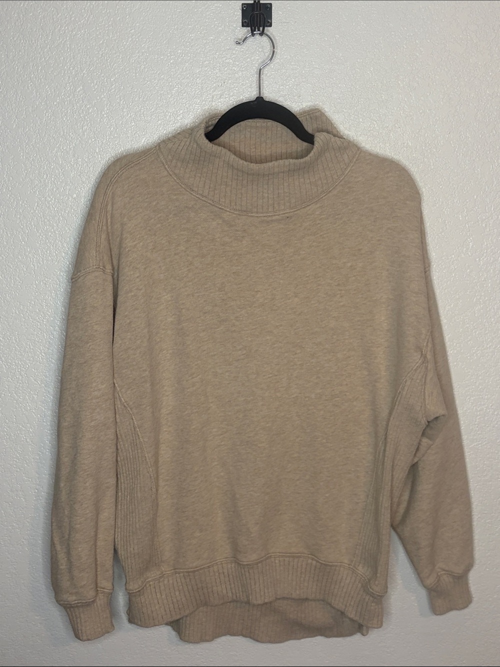 Aerie Oatmeal Mockneck Ribbed Panels Oversized Sweatshirt Size XS